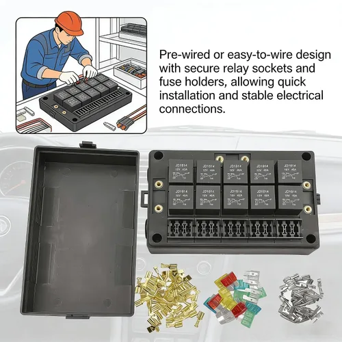 Miniatura 5 de Caja de relé de fusibles universal, 15 ranuras ATC ATO portafusibles y panel de relé de 10 ranuras para relés de 4 o 5 pines, caja de enchufe