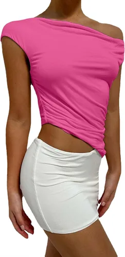 Miniatura 3 de LCHLINY Camiseta sin mangas con cuello drapeado asimétrico para mujer