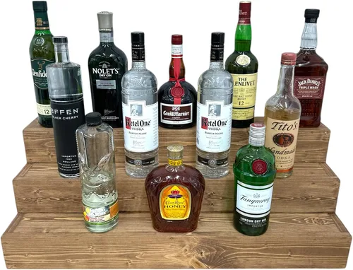 Miniatura 15 de Estantería de exhibición escalonada hecha a mano, exhibición de barra de tres niveles, organizador de barra, exhibición de botellas de licor