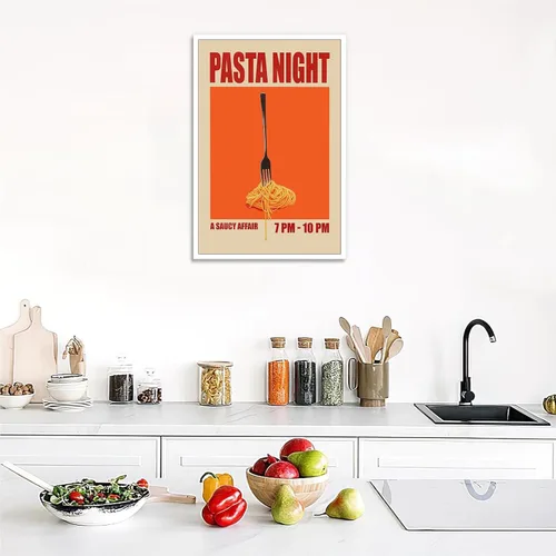 Miniatura 4 de Pósteres nocturnos de pasta retro, arte divertido de comida de fideos, arte de mediados de siglo, lienzo de cocina moderna de mediados de siglo