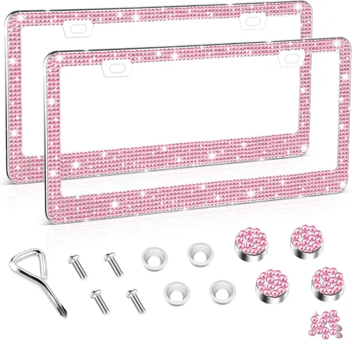 Miniatura 10 de Amiss Marco de matrícula brillante para mujer, 1 paquete de diamantes de imitación hecho a mano de cristal de acero inoxidable de alta calidad, Negro