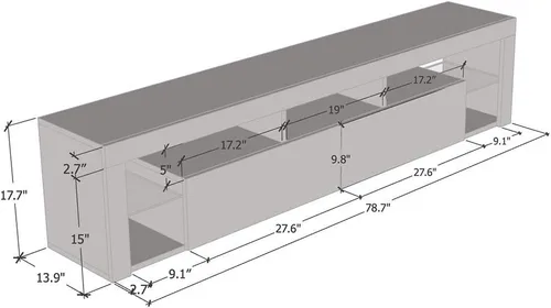 Miniatura 6 de MEBLE FURNITURE & RUGS Milano 200 - Soporte flotante para TV de hasta 90 pulgadas, moderno centro de entretenimiento de alto brillo de 79 pulgadas
