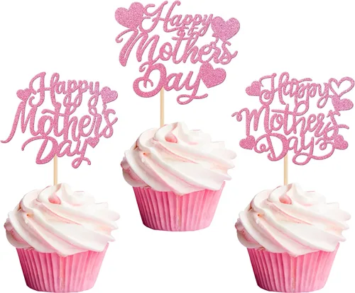 Miniatura 22 de Rsstarxi Paquete de 30 adornos dorados para cupcakes para el Día de la Madre con purpurina para el Día de la Madre, la mejor mamá del mundo