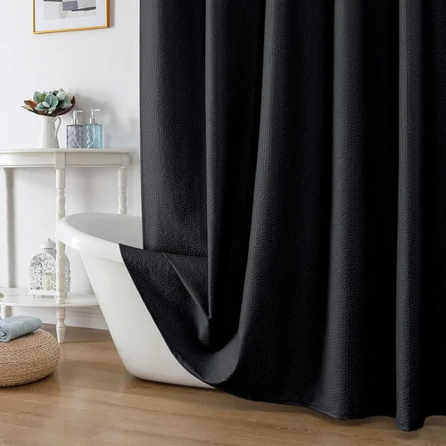 Miniatura 54 de OWENIE Cortina de ducha blanca para baño, 96 pulgadas, extra larga, elegante cortina de ducha de tela texturizada en relieve 3D, repelente al agua