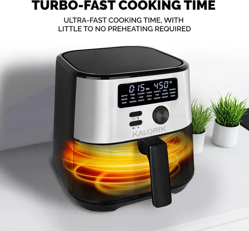 Miniatura 4 de Kalorik MAXX® Freidora de aire digital 7 en 1 de 4 cuartos de galón, pantalla LED, 21 presets inteligentes, 4 accesorios, libro de recetas, 1600 W