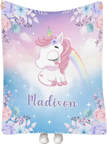 Miniatura 10 de Manta personalizada para niñas con nombre, manta personalizada de perezoso y mariposa, manta de forro polar suave para recién nacidos, baby shower