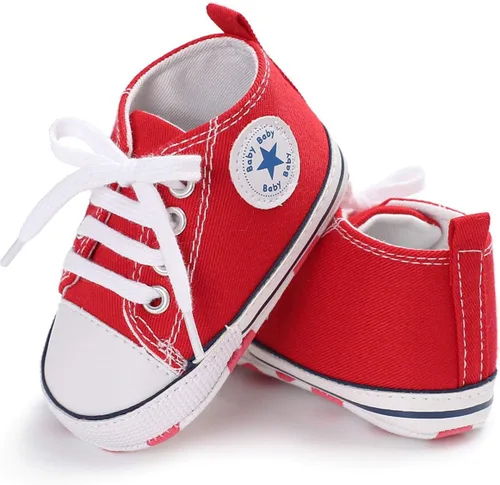 Miniatura 5 de KIDSUN - Zapatos deportivos unisex de caña alta para bebés, mezclilla de lona, suela antideslizante, suaves, para los primeros pasos