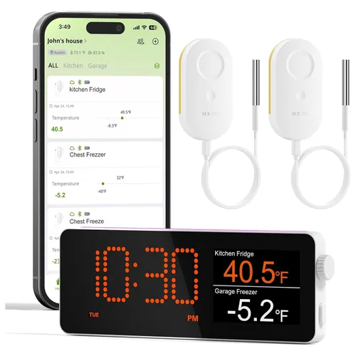 MOCREO Termómetro WiFi para congelador con alarma de congelador, pantalla de pantalla, alertas de zumbador de correo electrónico de aplicación,