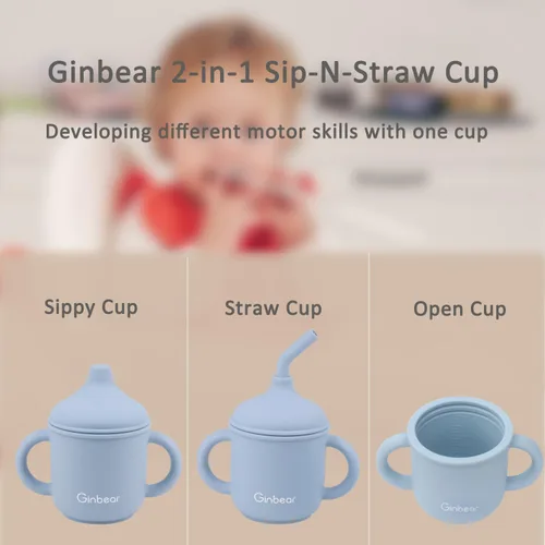 Miniatura 7 de Ginbear Vaso de bebé 2 en 1, a prueba de derrames, no tóxico, sin BPA, de silicona de grado alimenticio, taza de transición para entrenamiento