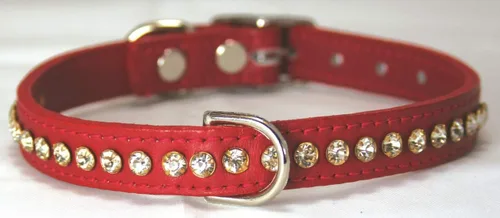 Miniatura 35 de Collar de perro de cuero y cristales de OmniPet Signature, cuero de grano de violeta africana de avestruz, se ajusta a un tamaño de cuello de 6"-8