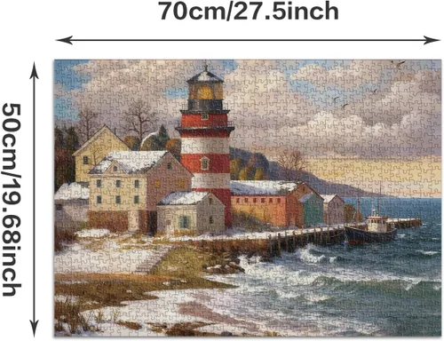 Miniatura 4 de Rompecabezas para adultos de 1000 piezas, juego para adultos y familiares, paisaje costero de invierno, nevado Shore Lighthouse C0836