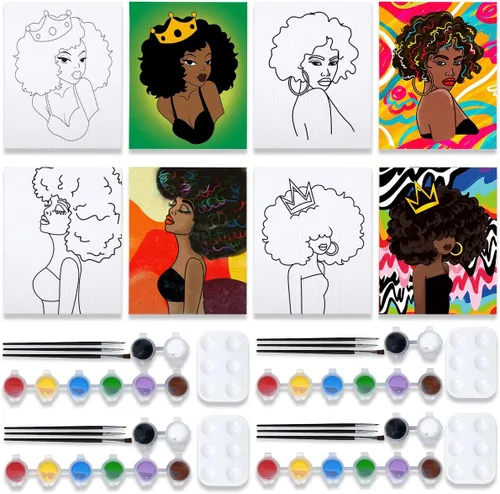 VOCHIC Paquete de 4 kits de fiesta de 8 x 10 pulgadas, kit de pintura de lienzo predibujado para pintura para adultos, suministros de pintura y