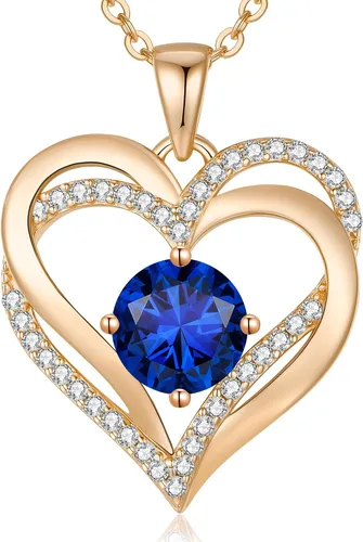 LOUISA SECRET Love Heart Birthstone Necklaces for Women, 925 Sterling Silver Women Pendant Necklace, Mothers Day Birthday Anniversary Jewelry Gift