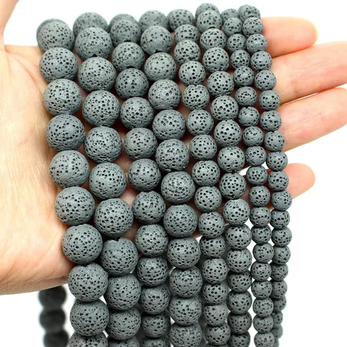 Miniatura 10 de Oameusa Cuentas redondas sueltas de ágata de piedra volcánica de lava azul de 0.236 in para hacer joyas, 1 hebra de 15 pulgadas, 1 hebra por