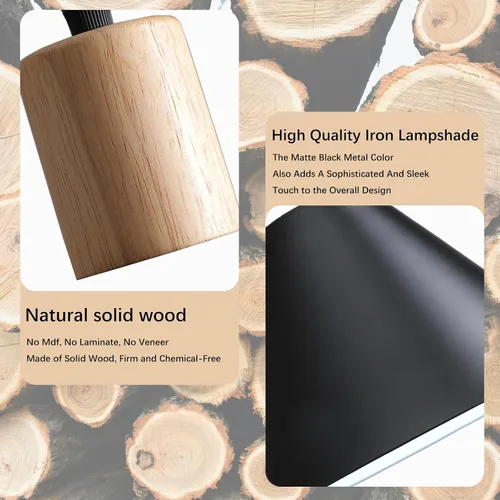 Miniatura 4 de Luces colgantes, paquete de 3 lámparas colgantes de techo de madera maciza, moderna iluminación colgante negro mate para cocina, sobre isla