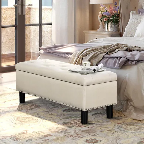 Miniatura 3 de Furnimart Banco otomano de almacenamiento de 42.5 pulgadas, banco de almacenamiento tapizado para dormitorio, entrada, sala de estar, lino copetudo