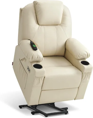 Miniatura 27 de MCombo Sillón reclinable eléctrico con capacidad de elevación, masaje y calor para ancianos, 3 posiciones, 2 bolsillos laterales y portavasos