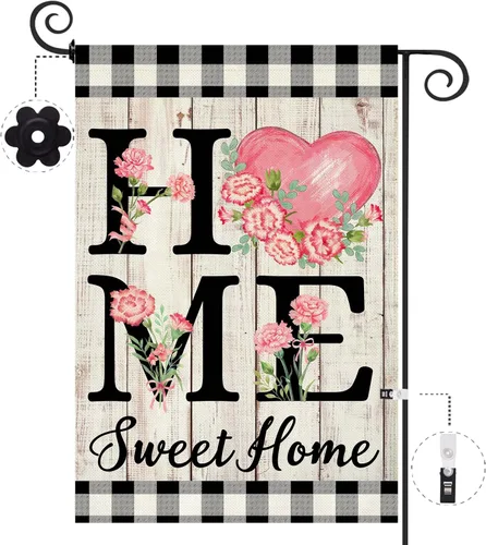 Miniatura 23 de ORTIGIA Home Sweet Home - Bandera de jardín de magnolia de doble cara de 12.5 x 18 pulgadas, para primavera y verano, a cuadros, pequeña bandera