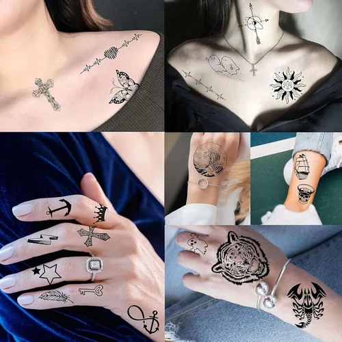 Miniatura 7 de EGMBGM 52 hojas de tatuajes temporales pequeños para niños, niños y niñas, tatuajes tribales de animales, mariposas, anclas, brújulas, pegatinas
