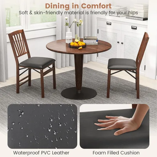 Miniatura 4 de TANGZON Folding Chairs 2/4 Pieces Rubber Wood Padded Dining Chairs with PVC Leather Exterior and Backrest for Home Kitchen Office Upholstered Guests