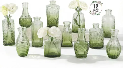 Miniatura 18 de Paquete de 12 jarrones de flores azules BEAHOT para decoración de boda, jarrón de cristal para decoración de mesa, jarrón pequeño para el hogar, día