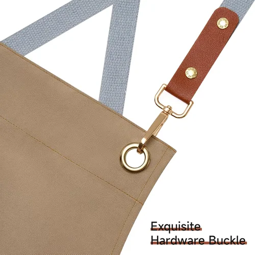Miniatura 4 de Delantales de chef para hombres y mujeres con bolsillos grandes, lona de algodón, espalda cruzada, ajustable, para cocinar, trabajo, impermeable