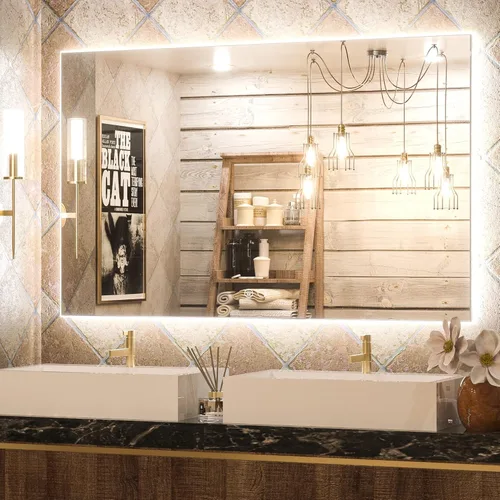 Keonjinn - Espejo de 48x30 pulg retroiluminado LED para baño/tocador, luz de 3 colores ajustables blanca/cálida/natural, lúmenes altos, montaje en