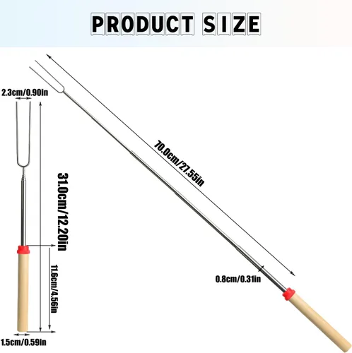 Miniatura 2 de 5 palitos de acero inoxidable para asar malvaviscos, 32 pulgadas de largo para hoguera, pinzas para asar marshmellow, herramientas para barbacoa