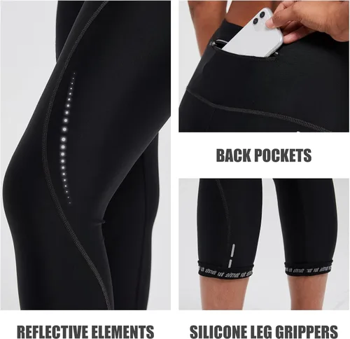 Miniatura 4 de BALEAF Pantalones de ciclismo para mujer, de cintura alta, 4D, acolchados, pantalones cortos capri de ciclismo 34, bolsillos UPF50+