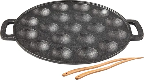Upstreet Sartén Aebleskiver de hierro fundido/Sartén Ebelskiver/Ideal para sartén poffertjes (19 agujeros)