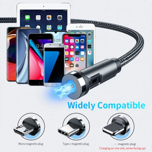 Miniatura 8 de Cable de carga magnético 3 en 1 de rotación de 540° (paquete de 7, 1.6 pies/3.3 pies/6.6 pies/6.6 pies/10 pies/10 pies), cargador de teléfono