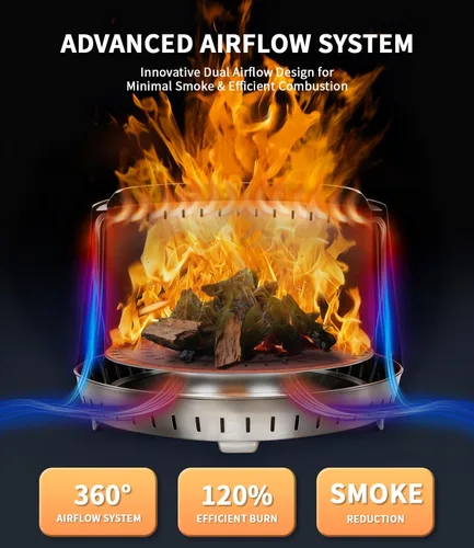 Miniatura 2 de Fogata sin humo de 21 pulgadas, para patio al aire libre y patio trasero, combustión secundaria de flujo de aire doble, hoguera de acero inoxidable