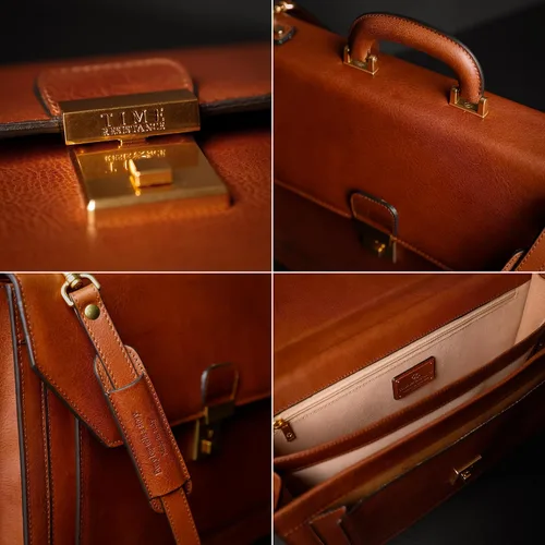 Miniatura 5 de Time Resistance Maletín de cuero - Bolsa italiana hecha a mano para laptop - Bolsa de trabajo para hombres y mujeres - Adjunta - Bolsa