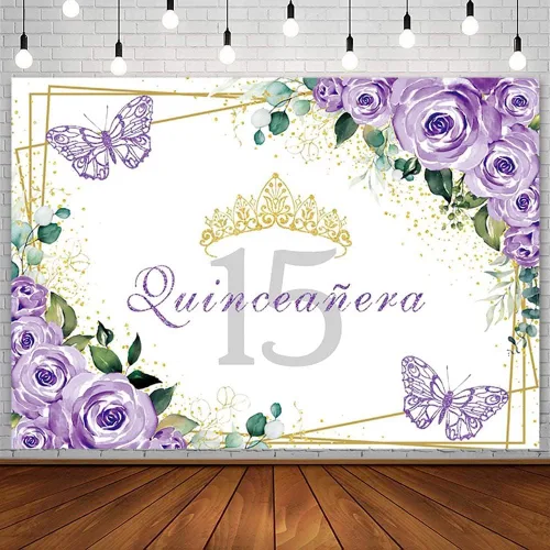 Miniatura 10 de Sendy Telón de fondo de quinceañera de 7 x 5 pies con membrillo de 15 años, suministros de decoración de fiesta de cumpleaños para niña, princesa