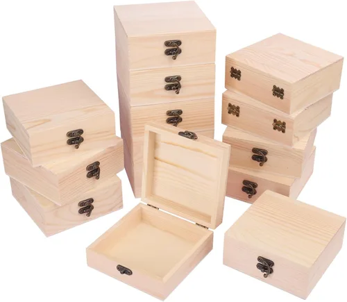 Miniatura 9 de GNIEMCKIN Paquete de 4 cajas de madera, cajas de madera sin pintar sin terminar para manualidades, proyectos de bricolaje y almacenamiento de joyas