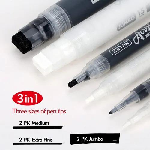 Miniatura 2 de ZEYAR Rotuladores de pintura acrílica, 3 tamaños de punta diferentes: extra fino (0.028 in), bala mediana (0.098 in), punta de fieltro jumbo