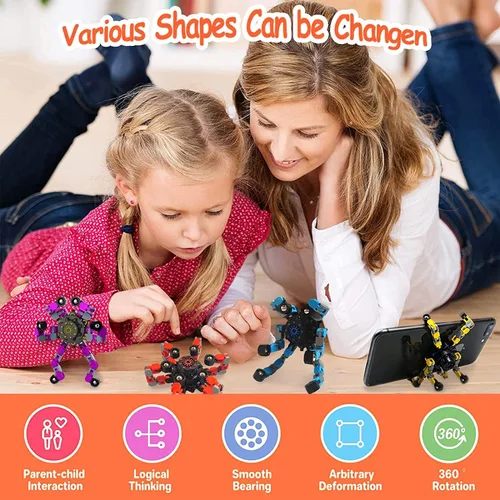 Miniatura 2 de Paquete de 24 juguetes sensoriales divertidos para ansiedad, cadena deformable, robot, spinners para aliviar el estrés, juguetes de giroscopio