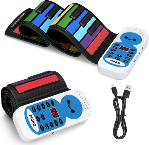 Miniatura 12 de POGOLAB Piano de teclado enrollable de 49 teclas, teclado plegable eléctrico digital portátil, recargable, 8 tonos, 6 canciones de demostración Arco