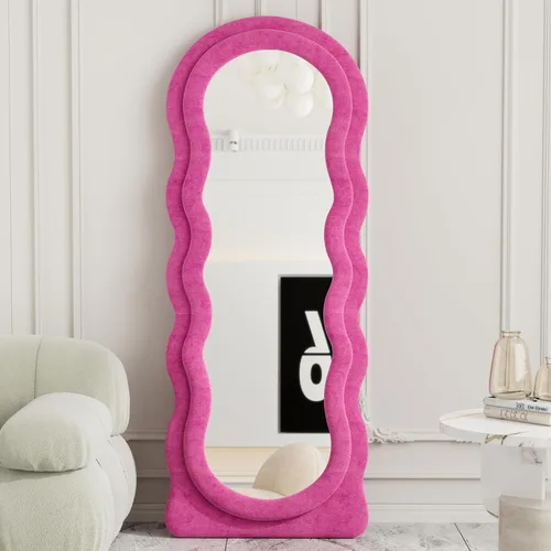 Miniatura 10 de Espejo de Piso, Espejo de Cuerpo Entero con Soporte, 63"x24" Espejo Arqueado Independiente de Cuerpo Entero para Colgar o Apoyar, Espejos de Pared