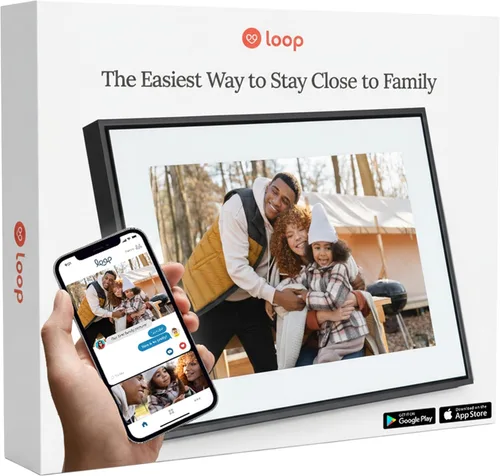 Loop Marco de fotos digital Wi-Fi con pantalla táctil, pantalla de 10 pulgadas, el único marco que ofrece fotos de mensajes de texto directamente al