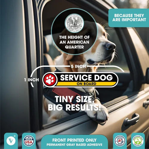 Miniatura 3 de Pegatina pequeña para automóviles de servicio perro a bordo Señal de seguridad de perro de servicio en el automóvil Paquete de 2 calcomanías