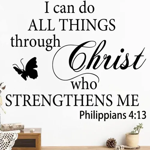 Calcomanías de vinilo con citas motivacionales adhesivas para pared "I Can Do All Things Through Christ Who Strengthens Me" Citas cristianas de