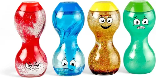 hand2mind Botellas sensoriales de expresa tus sentimientos: emociones primarias, juguetes sensoriales para niños pequeños, juguetes silenciosos para