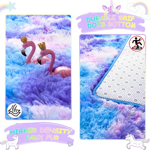 Miniatura 5 de Noahas - Alfombra suave y afelpada para habitación de niña y sala de estar, colorida, decoración para guardería, teñido anudado arcoíris, azul
