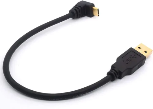 Miniatura 5 de Cable de extensión USB tipo C de 9.8 in, chapado en oro, USB 3.0 macho a 90 grados hacia arriba en ángulo descendente, cable tipo C, cable adaptador