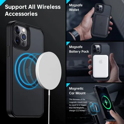Miniatura 4 de Meifigno- Funda magnética diseñada para el iPhone 12 Pro Max, [protección de grado militar y compatible con MagSafe], parte trasera mate translúcida