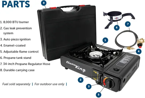 Miniatura 5 de Flame King YSNVT-505-B Estufa de campamento de gas butano y propano de combustible dual con un solo quemador, portátil e ideal para cocinar al aire