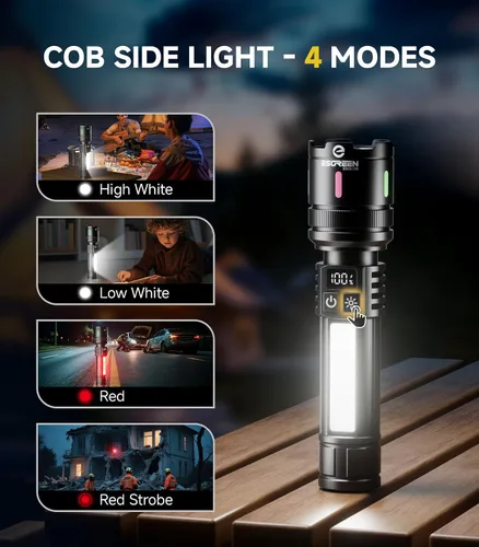 Miniatura 3 de Esgreen Linternas LED recargables de alto lúmenes 20000, paquete de 2, linterna brillante de un solo clic de larga duración de 12 horas, luz flash