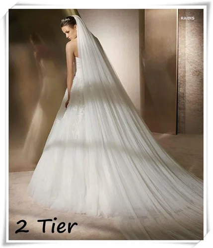 Miniatura 2 de BEAUTELICATE Velo de boda nupcial 2T con borde de corte largo con peine blanco marfil