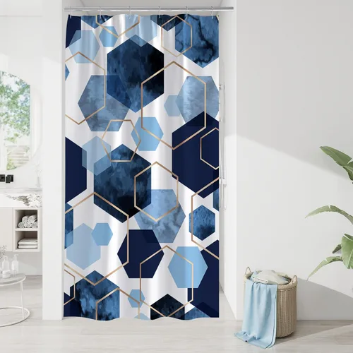 Miniatura 20 de Litabel Juego de cortinas de ducha impermeables, decoración geométrica moderna, de tela abstracta, para baño, 72 x 72 pulgadas Azul